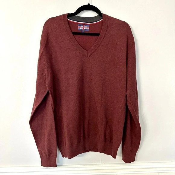 Soul of London Men's Long Sleeve V-Neck Maroon Organic Cotton Sweater Sz XL GUC - Picture 2 of 7